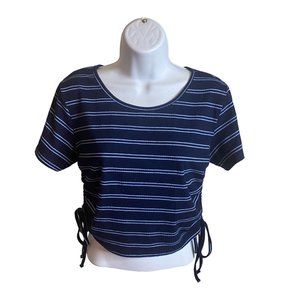 Rowme blue striped top with side tie detail size M